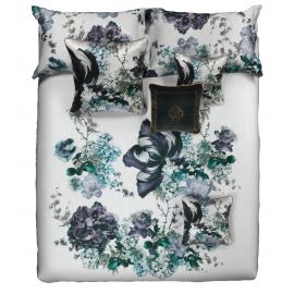 Italy01: Roberto Cavalli Floris set of two 60x60 cushions in white silk  with floral print