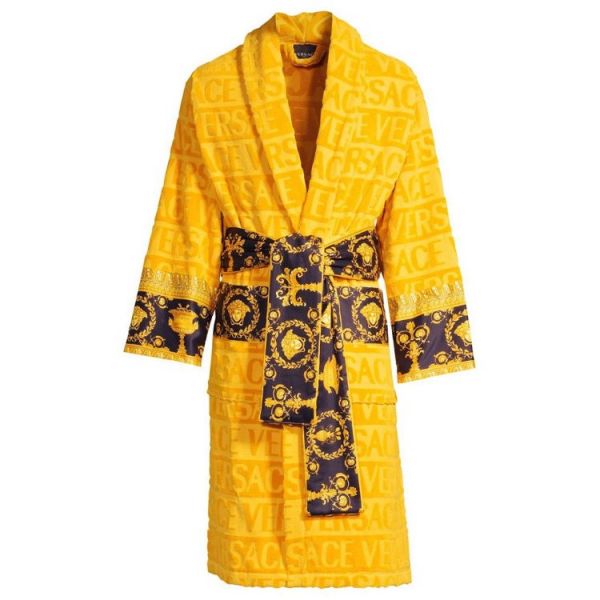 Versace Barocco-print silk-satin robe - Yellow